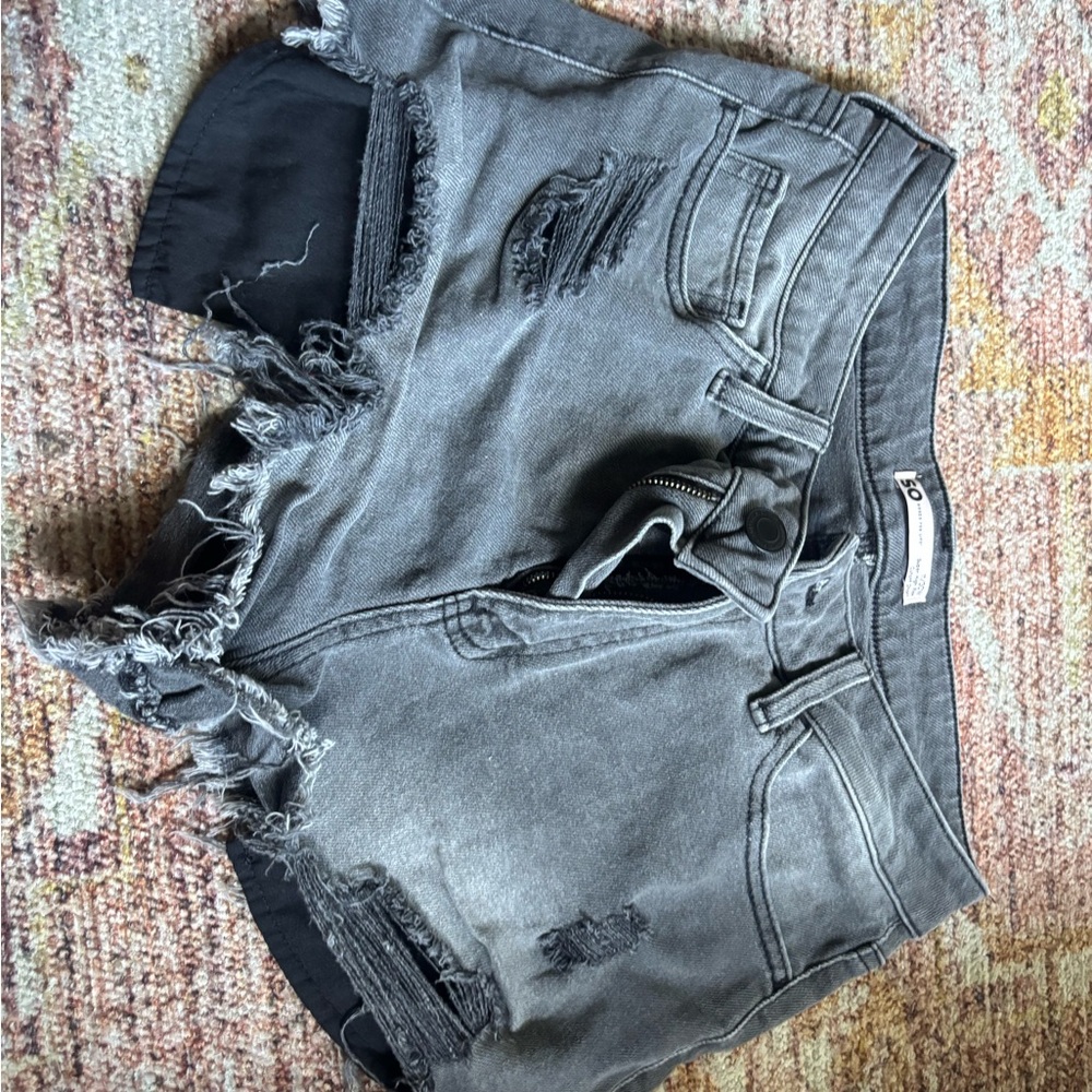 Distressed Gray Denim Shorts